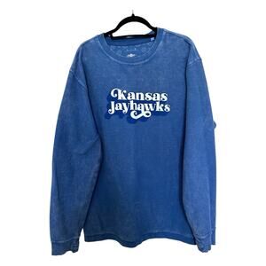 Kansas Jayhawks long sleeve Heavy Shirt Blue& White Pullover Size L